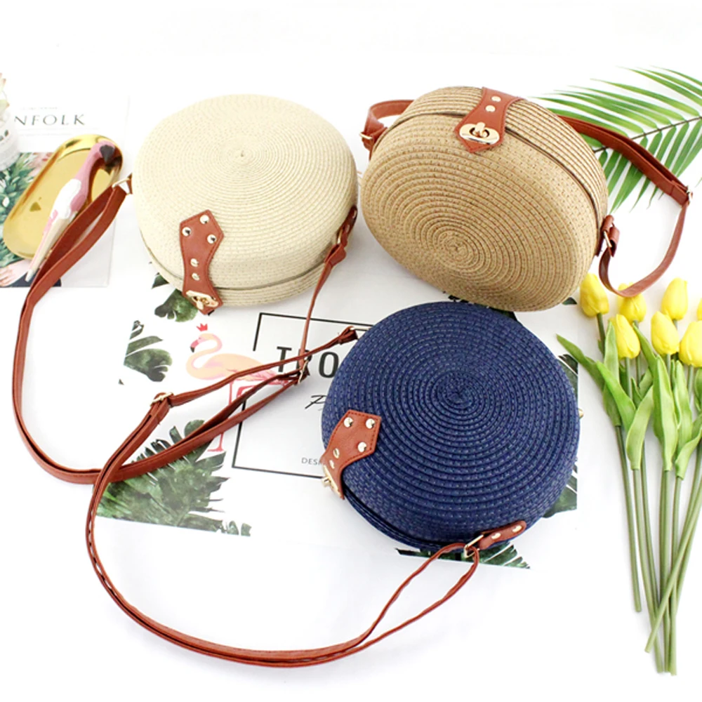 Круглая соломенная сумка женские летние сумки из ротанга плетеная пляжная