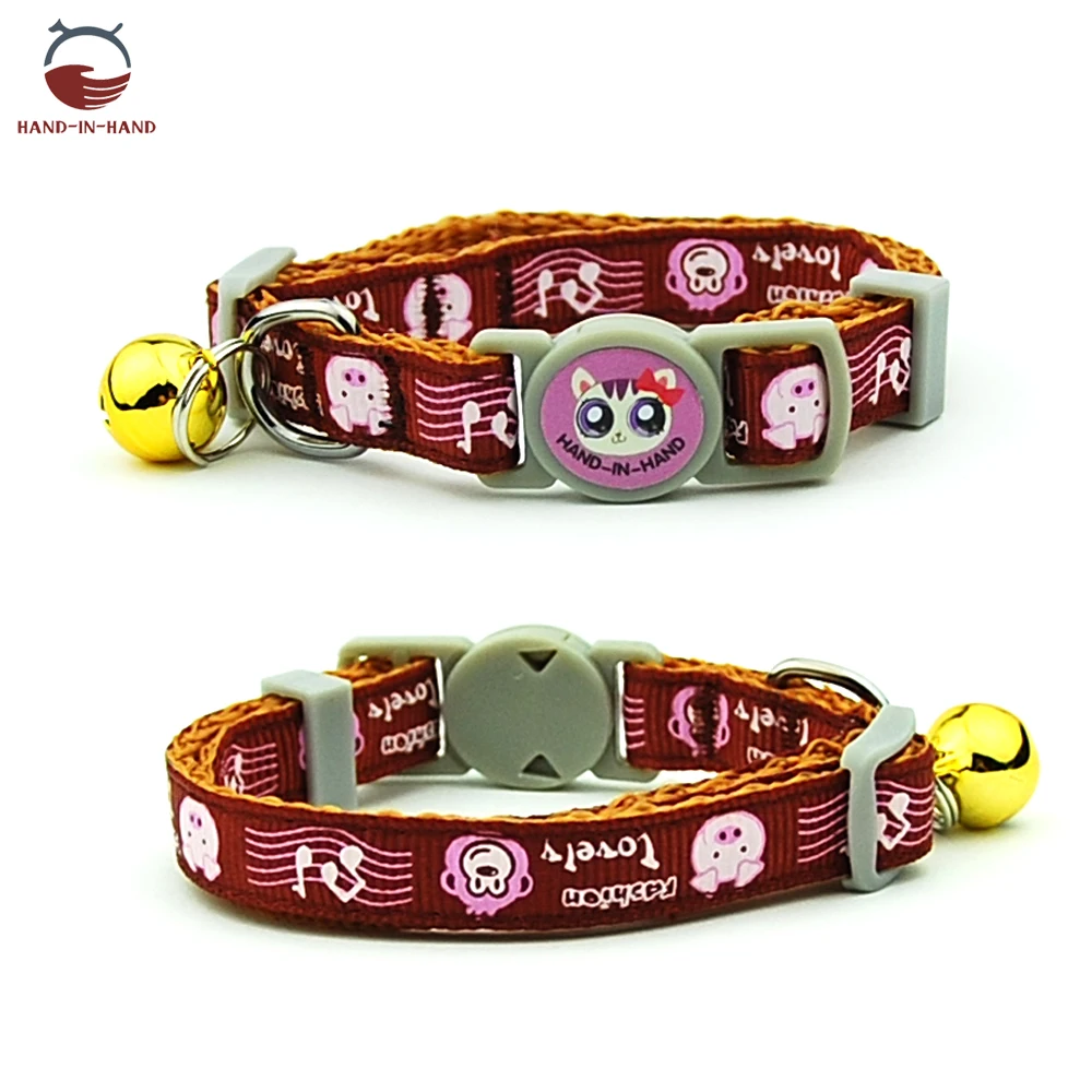 Cat Collar Pet Product Collar Safety Buckle Quick Release Cartoon printed Collar - Цвет: Brown Monkdy