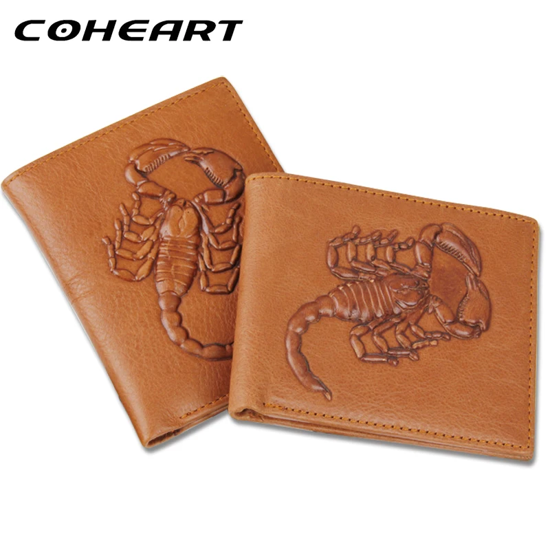 Coheart Натуральная кожа бумажник Для мужчин 3D Скорпион pattern кошелек мужской