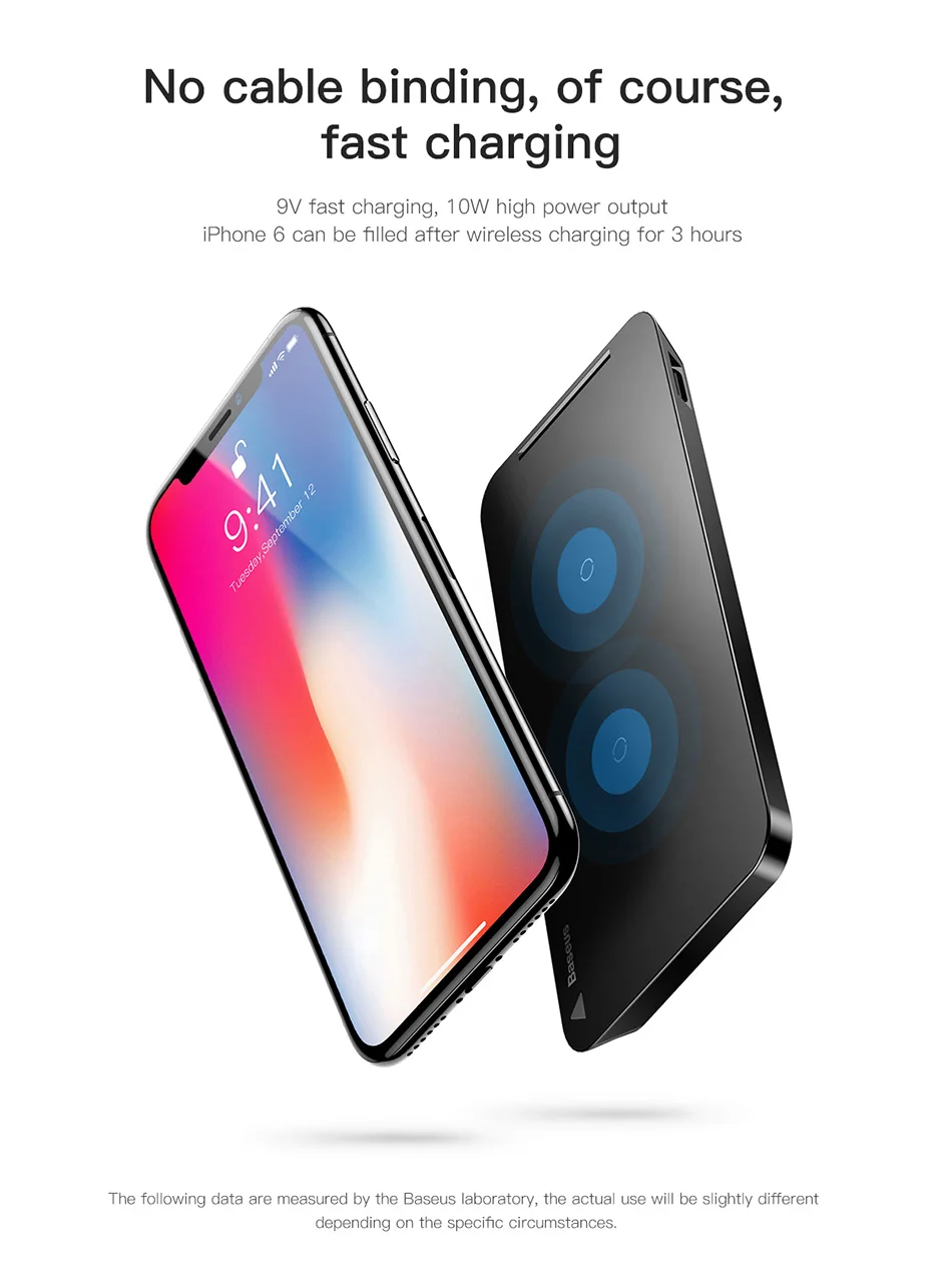 BASEUS 10 Вт Быстрый Беспроводной Зарядное устройство для iPhone X 8 Samsung S8 S9 S9+ Примечание 8 быстро QI Беспроводной безопасной зарядки рабочего Подставка для зарядки