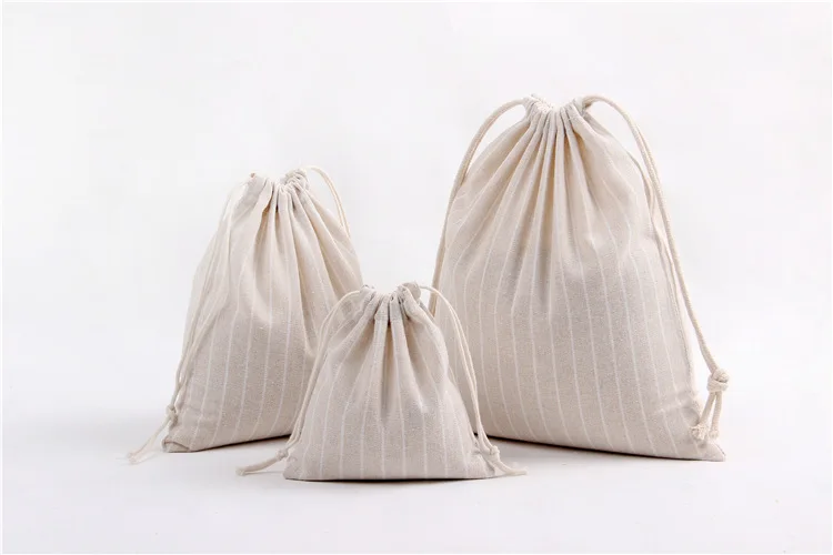 Beige Medium Пасторальная хлопковая Льняная сумка на шнурке с вертикальной полосой, Подарочная сумка, женская сумочка для монет, для хранения дома, для путешествий, одежда для отделки - Цвет: Beige Medium