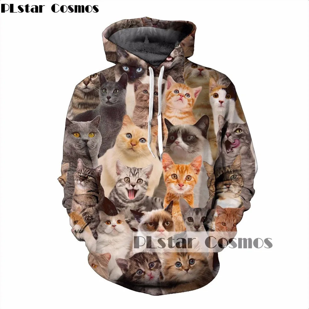 

PLstar Cosmos 2019 New Fashion Men/Women 3d Hoodies Cute animal Collage cat Print hoody Sweatshirt Crewneck Pullovers Tracksuit