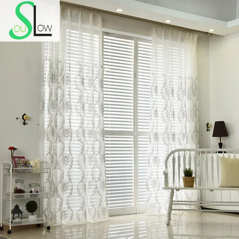 Современные Белые Простые шторы Slow Soul Европейский Тюль с вышивкой для гостиной