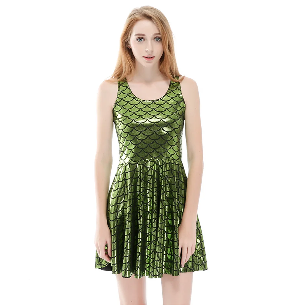 Мини платье без рукавов летнее карамельных цветов с рисунком рыбьей чешуи