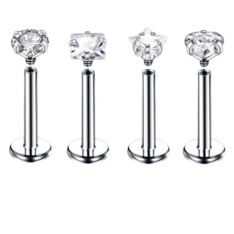 1 шт. стальные Кристальные кольца для пирсинга Губ в форме лабрета сердце звезда