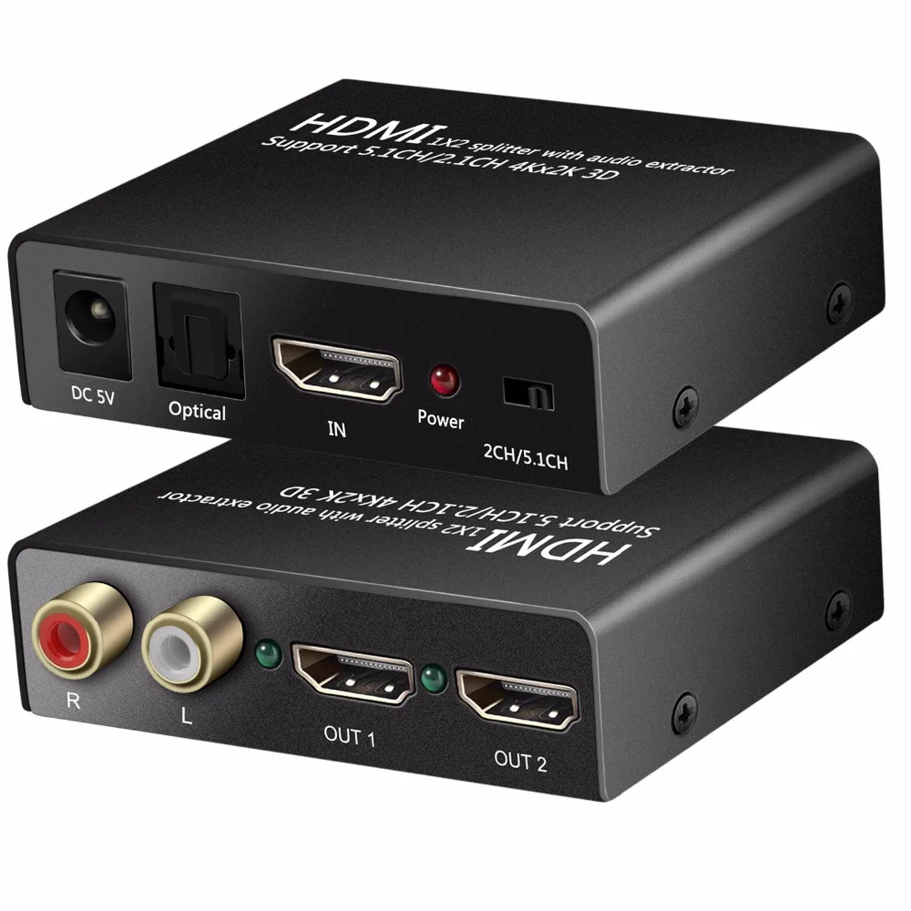 NewBEP 4K HDMI Splitter 1X2 with Audio Extractor + Optical and R/L Output Powered for Apple TV PS4 Xbox |