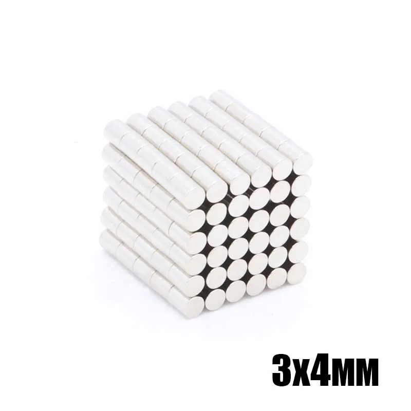 300 шт. 3x4 мм N35 Сильный редкоземельный неодимовый магнит N35 3x4 мм маленький круглый супер магнит