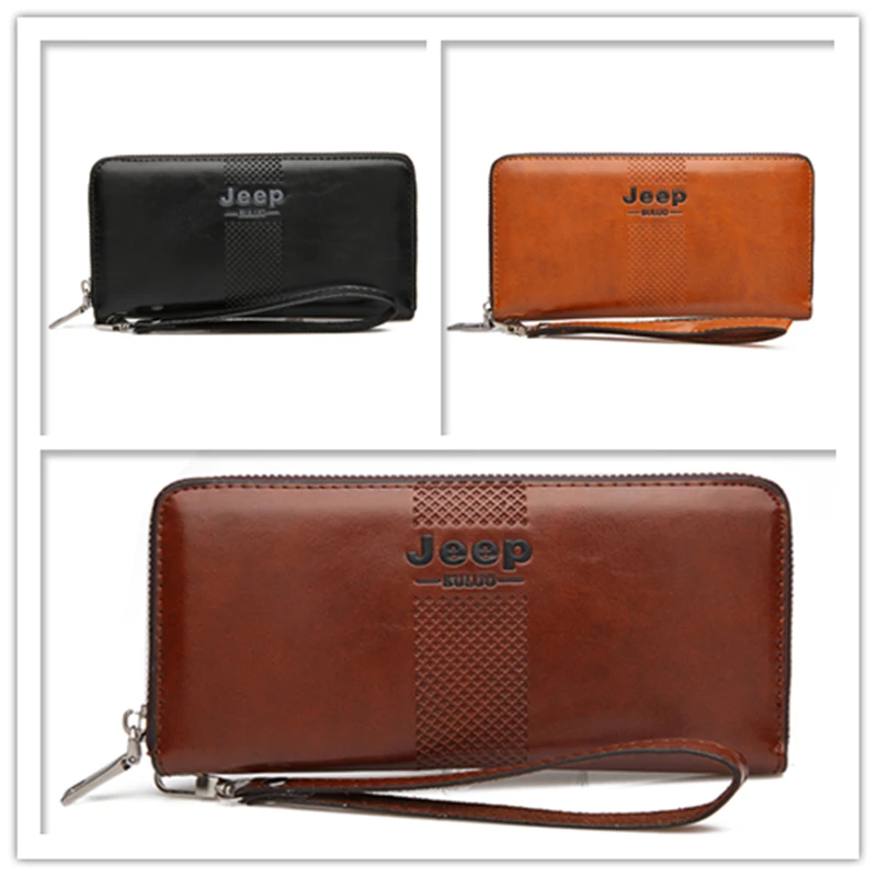 Мужской длинный кошелек клатч jeep buluo коричневый кожаный бумажник брендовый