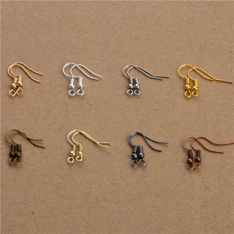 

200pcs Fashion Iron Fish Ear Hook Wire Clasp With Bead Charms Earring Hooks Wires Fittings DIY Jewelry Findings Accessories