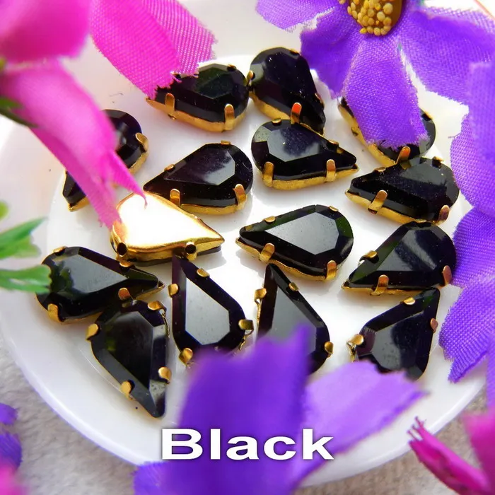 A2 Black Стеклянный кристалл золотой коготь 3*6 мм 6*10 мм 8*13 мм Необычные цвета тонкий капли воды Груша Форма пришить стразы бусины ручной работы diy - Цвет: A2 Black
