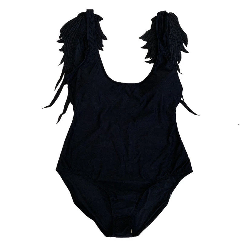 girls black Одежда для купания для мамы и ребенка; цельный купальник; боди для родителей и детей; пляжная одежда с крыльями ангела; Монокини; купальник с открытой спиной; купальный костюм для женщин - Цвет: girls black