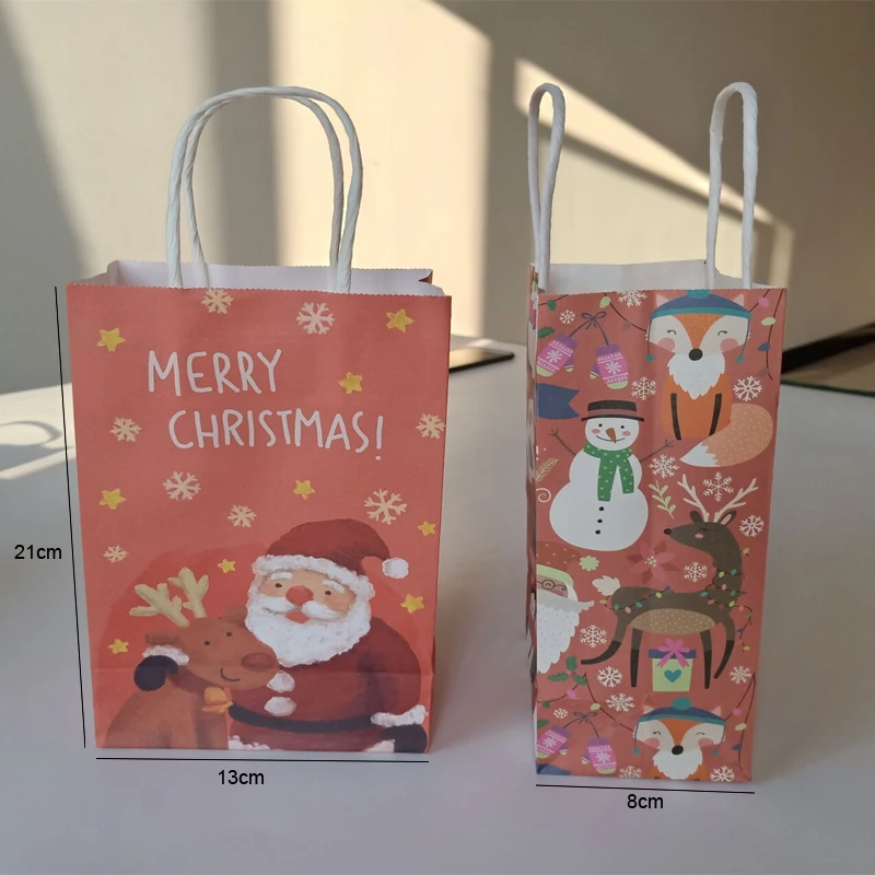 

40Pcs/lot wholesale Christmas Paper gift Bag 21X13X8cm Multifuntion Festival gift bag with Handles Christmas Party Supply Party