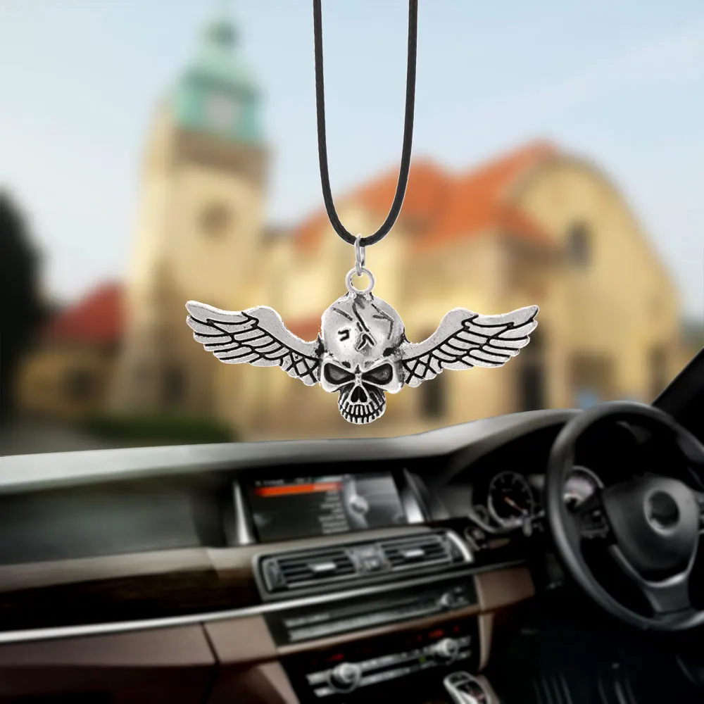 

Car Accessories Car Pendant Ghost Rider Fly Wings Skull Interior Rearview Mirror Decoration Hanging Decor Hip-hop Auto Ornaments