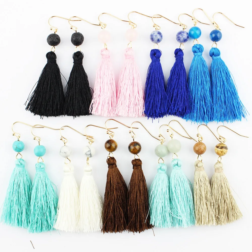 Модные богемные шелковые висячие серьги с кисточками для женщин уникальный