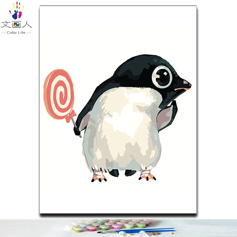 7149 penguin Diy раскраска краски картины по номерам кошка собака руббит свинья тигр лев волк Пингвин Панда и попугай животные картины по номерам - Цвет: 7149 penguin