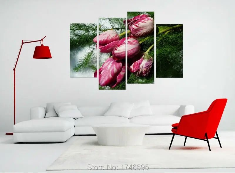 New wall decor home decoration for living room Tulips Colorful Flower Greenery canvas art print picture Painting /PT04004 | Дом и сад