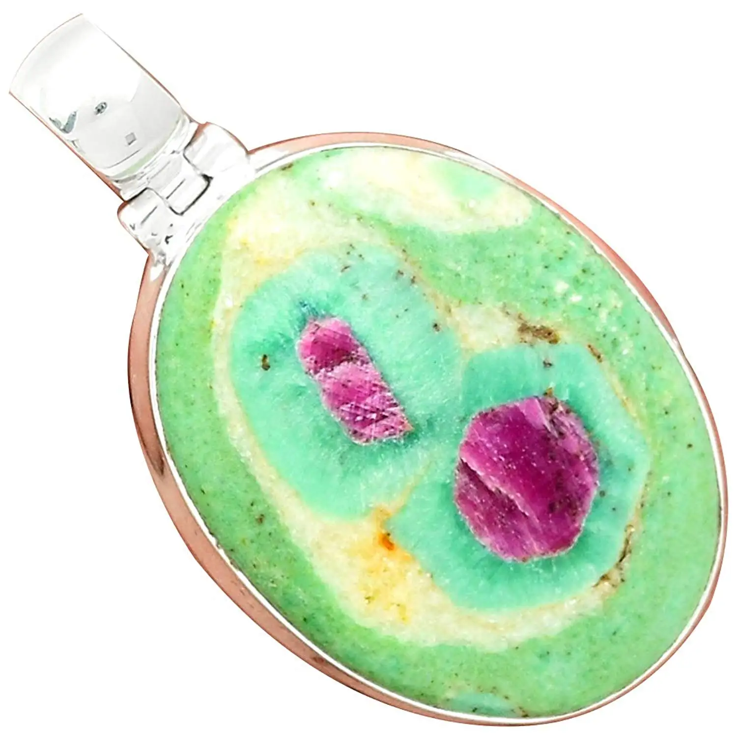 

Nature RUBY IN FUCHSITE Pendant 925 Sterling Silver, 44 mm, MHBAP5375