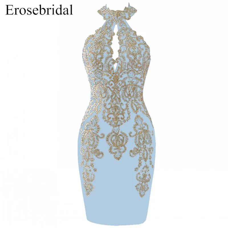 Уникальные черные короткие платья для выпускного вечера Erosebridal с лямкой через шею vestido de festa с молнией сзади, официальные женские платья, одежда ZCP-65T - Цвет: Picture Color