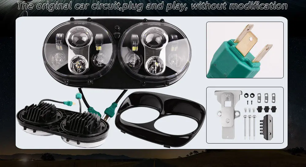 Для Harley аксессуар-светодиодный двойной дорожный Glide мотоцикл фара 45 Вт X 2, для мотоцикла Harley запчасти 12 В точка утверждена - Цвет: Black