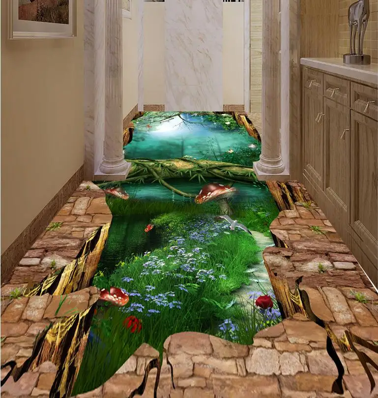3D-обои с рисунком пола водостойкие обои 3d изображением скалы леса дороги ванной