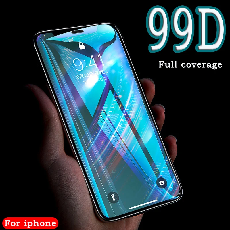 Закаленное стекло 99D с полным покрытием для iphone X XS MAX XR 6 Защитное экрана 7 8 6s Plus