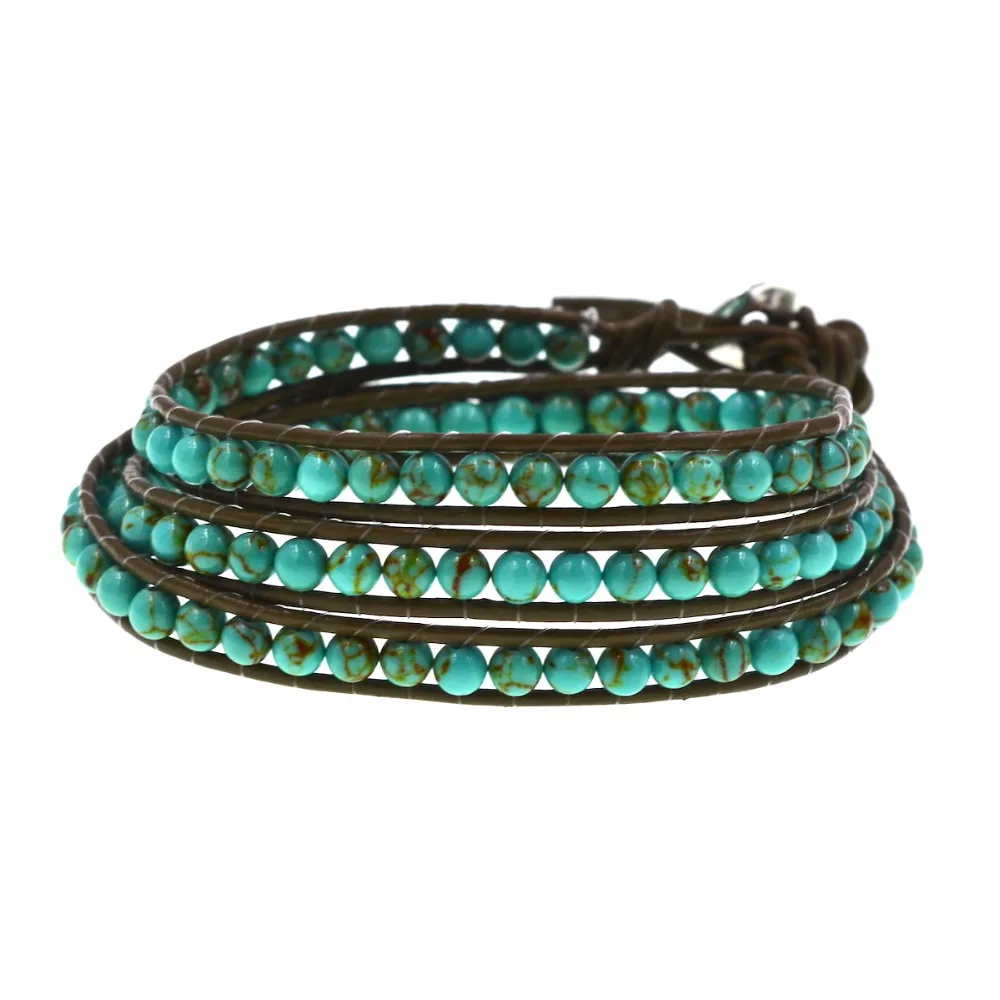 Браслет с 3 браслетами из бирюзы ручной работы кожаный браслет манжетами|leather