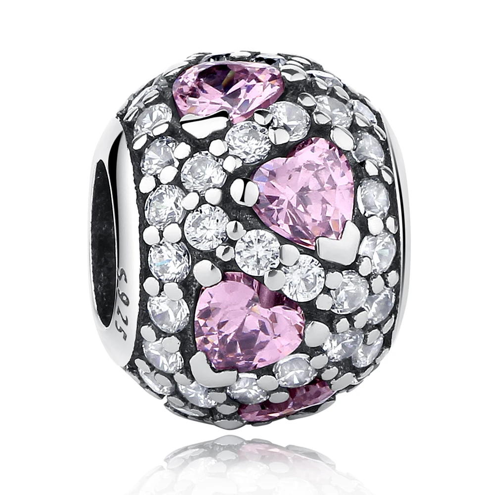 ELESHE Настоящее 925 пробы серебро розовое хрустальное сердце бусины Pave Ball CZ талисманы подходят ELESHE Браслеты и ожерелья ювелирные изделия