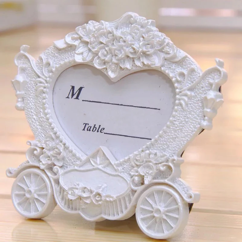 

50pcs lot White Carriage Photo Frame Wedding Decoration Birthday Party Place name card holder wholesale