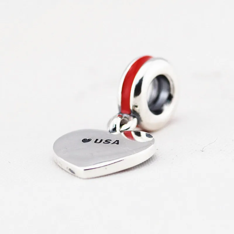 Серебряные бусины 925 пробы США сердце флаг подвеска-Шарм Pandora браслет для женщин DIY Ювелирные изделия kralen