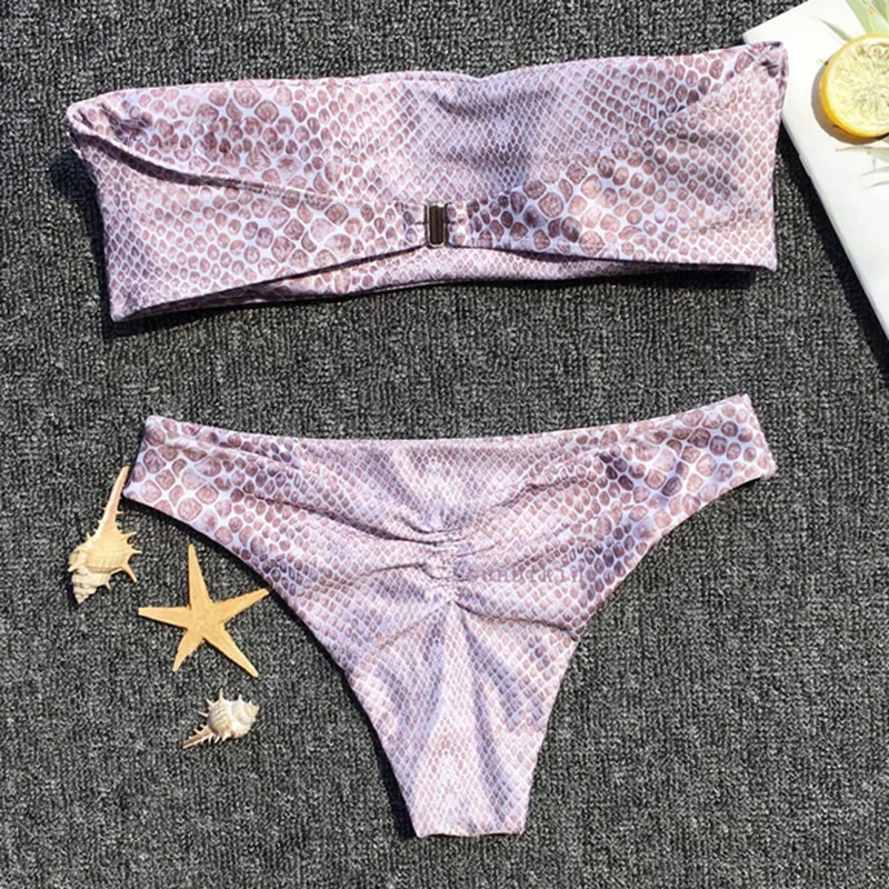 Винтажное Бразильское бикини с принтом под змеиную кожу открытой спиной пуш ап