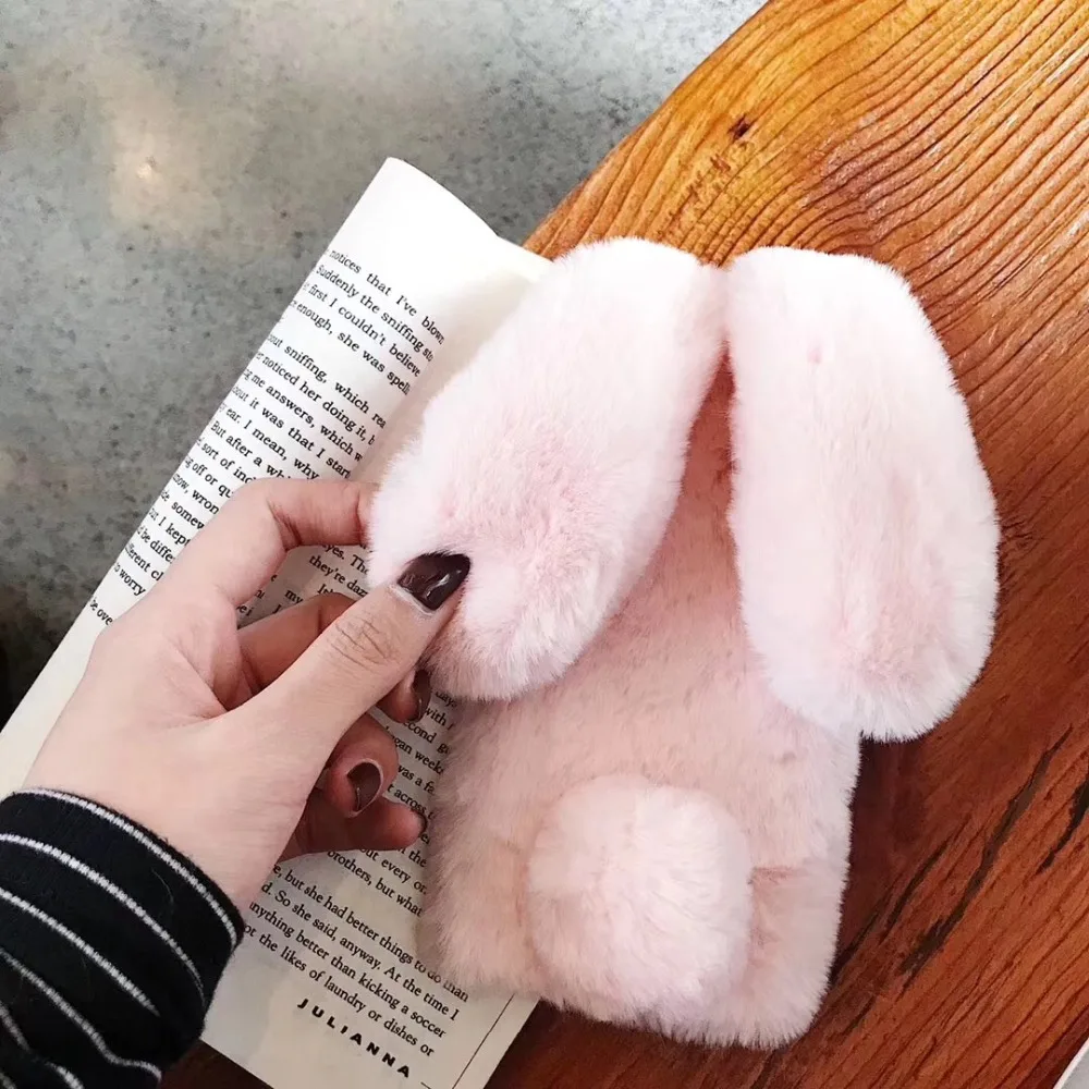 Bling Diamond Bunny Rabbit Fur Plush Fuzzy Fluffy Phone Case Cover For iPhone XS/XS Max /XR/8Plus /6s plus |