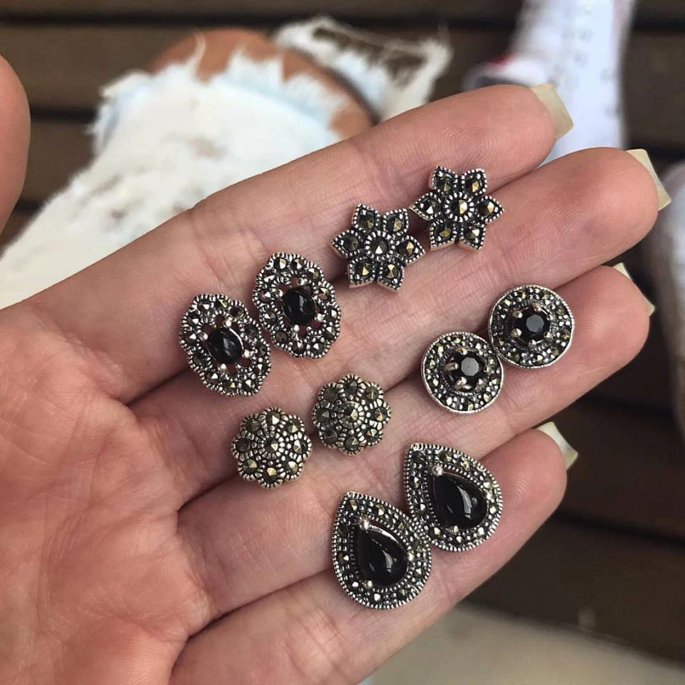 

5 Pairs/Set Bohemian Crystal Stud Earrings Set for Women Vintage Moon Star Heart Flower Earring Statement Jewelry New Fashion