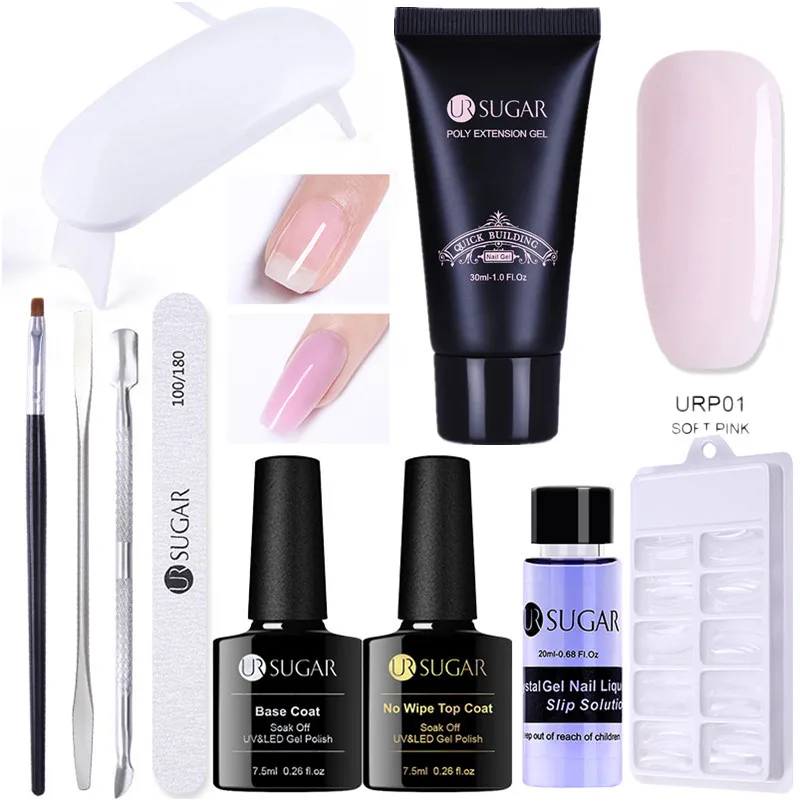 Pink Set 2 Ur Sugar 30 мл быстростроительный полигелевый лак для наращивания ногтей с кристаллами УФ-гель для наращивания ногтей УФ-гель для дизайна ногтей набор - Цвет: Pink Set 2