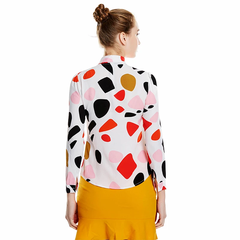 

ePacket shipping Bow Decoration Lady Chiffon Blouses Polka Dot Print Women Long Sleeve Shirts Size S-3XL