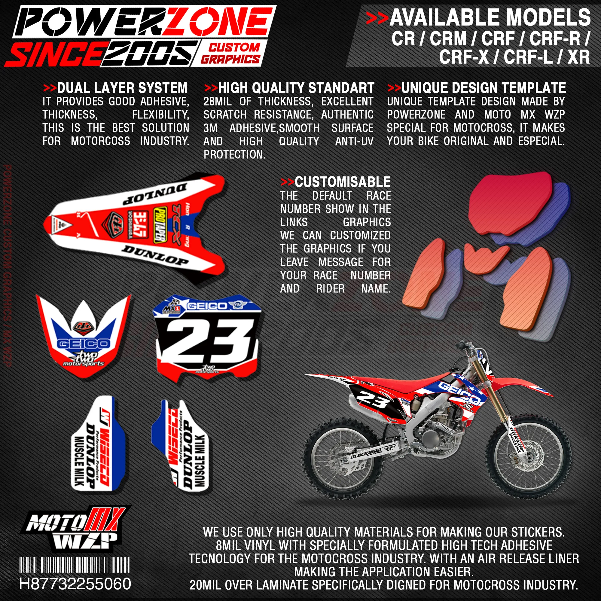 PowerZone на заказ футбольной команды Графика Фоны наклейки 3m Набор наклеек для HONDA