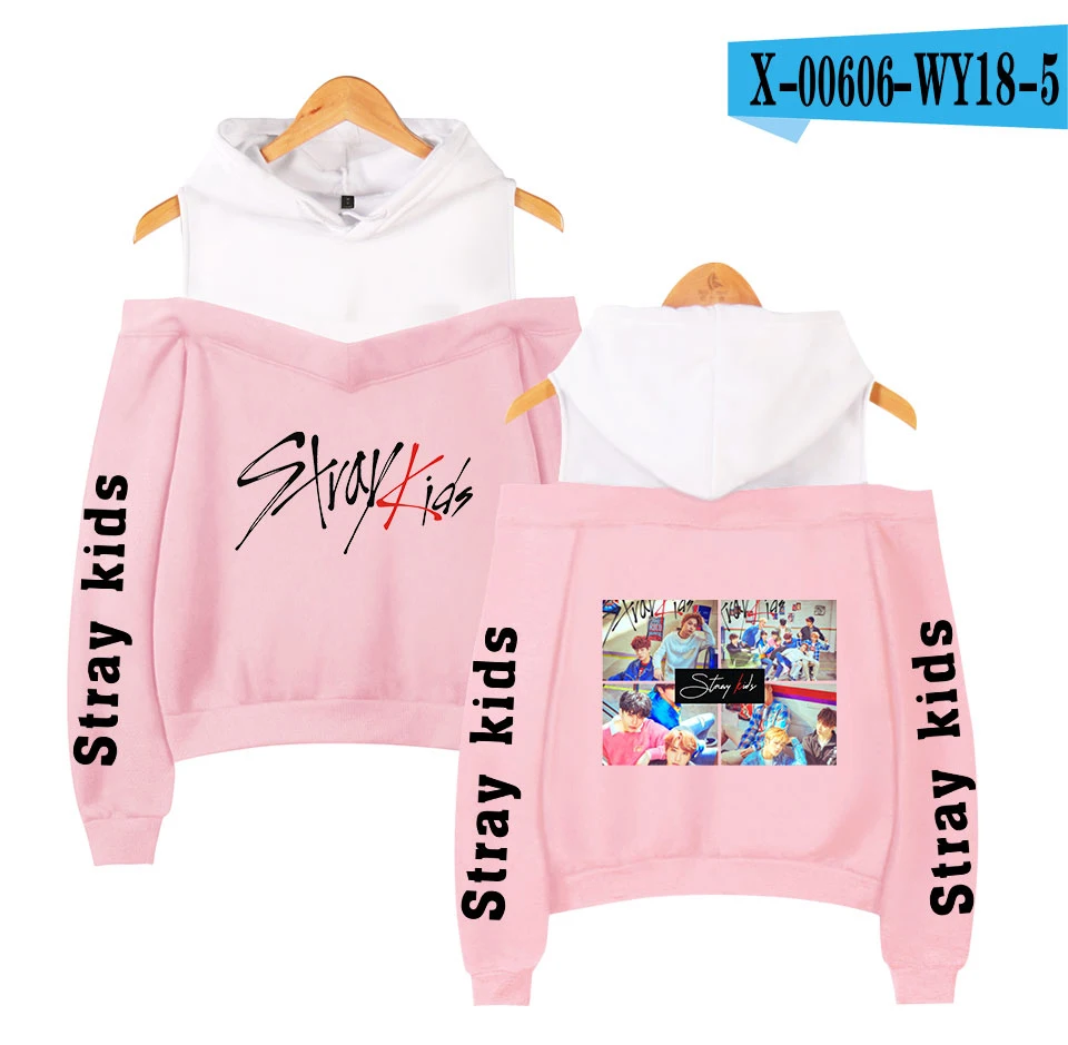 Frdun Tommee stray kids KPOP, толстовка с открытыми плечами, женская мода, хип-хоп принт, женские толстовки с капюшоном, Highstreet, толстовка, XS-2XL - Цвет: pink