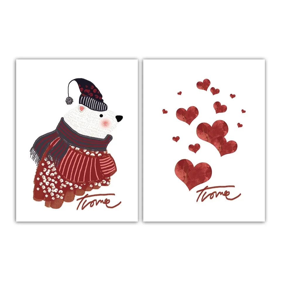 Posters Prints Canvas Art Painting Cute panda Wall Nursery Decorative Picture Nordic Style Kids Decoration red Love | Дом и сад