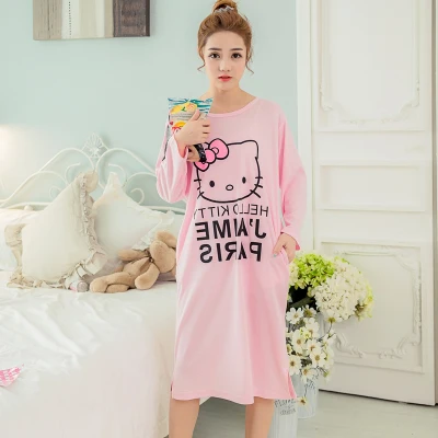Style 4 Плюс Размеры Женская одежда для сна с рисунком персонажей из мультфильмов, с длинным рукавом, милая Пижама, пеньюар летние пижамы с коротким рукавом ночная рубашка Повседневное ночной рубашке домашнее платье - Цвет: Style 4