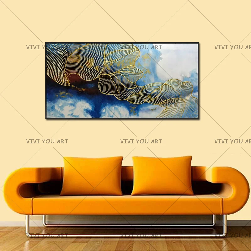 Золотые художественные картины на холсте настенные фотографии для гостиной