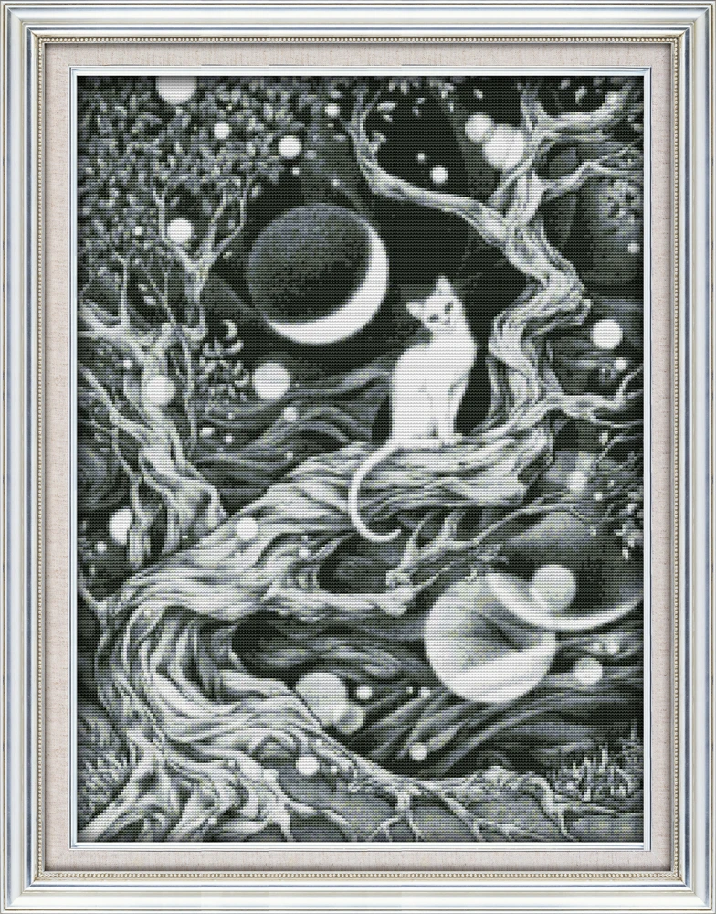 

Moonlit white cat cross stitch kit 18ct 14ct 11ct count printed canvas stitching embroidery DIY handmade needlework