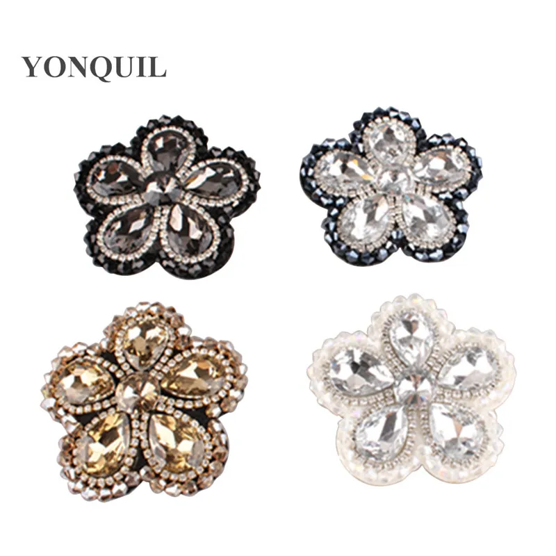 

New 12PCS/LOT 5.7 CM Handmade 3D Caps Beaded Patches Sew On Clothing DIY Sequin Rhinestone Hats Patch DIY Accessories