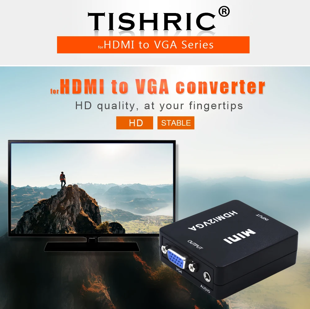 TISHRIC мини HDMI к VGA конвертер коробка адаптер HD1080P HDMI2VGA с аудио мощность для Xbox DVD PS3 проектор конвертер коробка