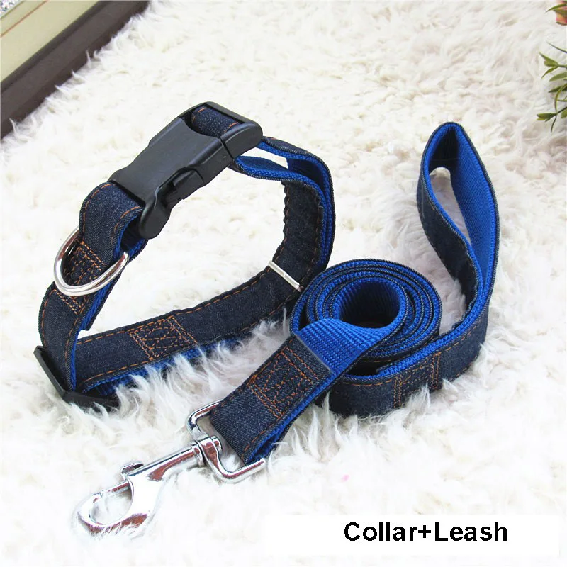 Blue collars Горячие продажи джинсовый и нейлоновый ошейник для собаки/Жгут+ поводок наборы 120 см длинный поводок жгут и ошейники цепь кошка веревка чокер собаки - Цвет: Blue collars
