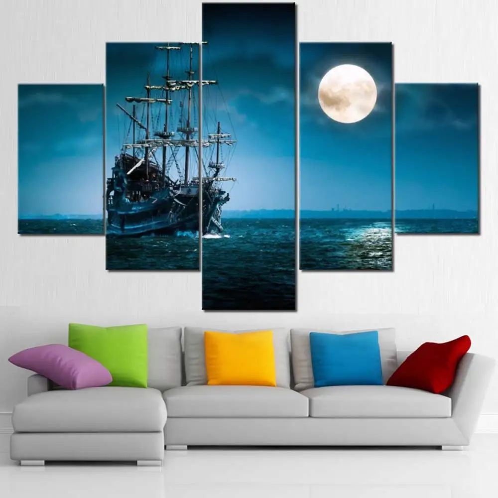 

Полноразмерная/круглая Алмазная картина 5D «сделай сам», 5 шт., картины с изображением морского парусника, Луны, мозаика, алмазная вышивка, на...