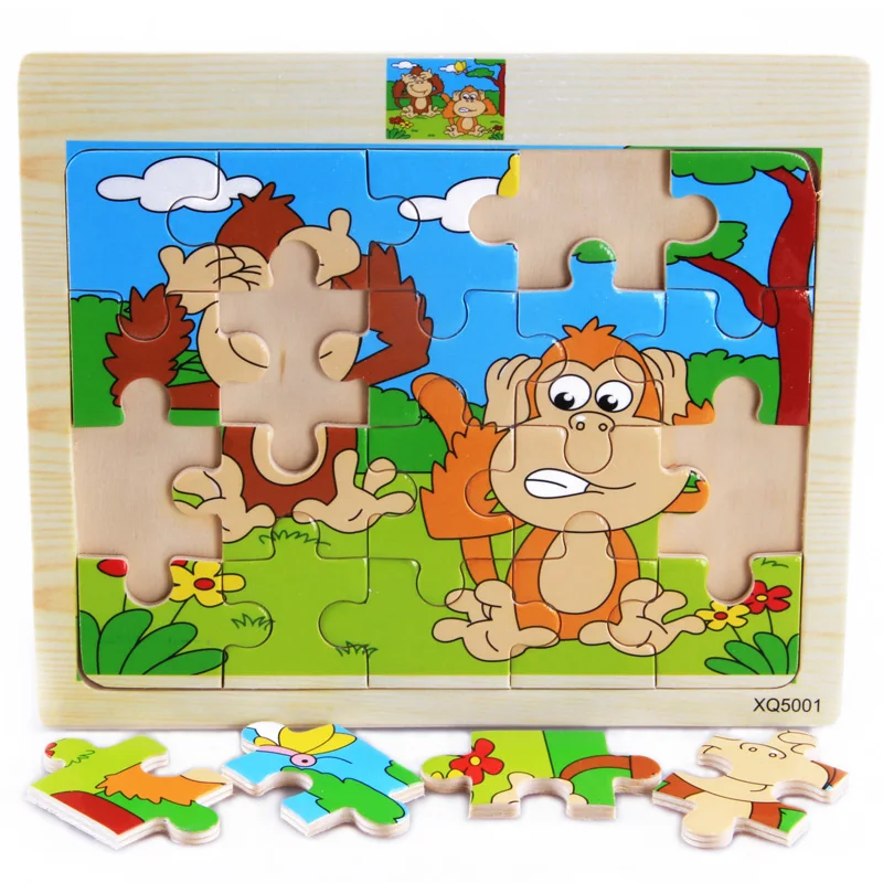 Деревянный обучающий пазл Монтессори с животными игрушки для детей раннего