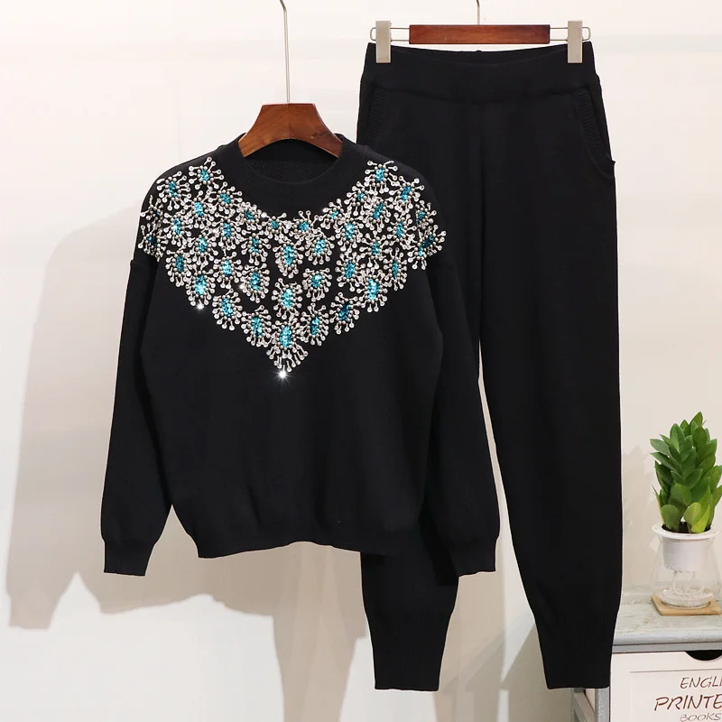 Высокое качество комплект из 2 частей Для женщин Демисезонный вышивкой пайетками