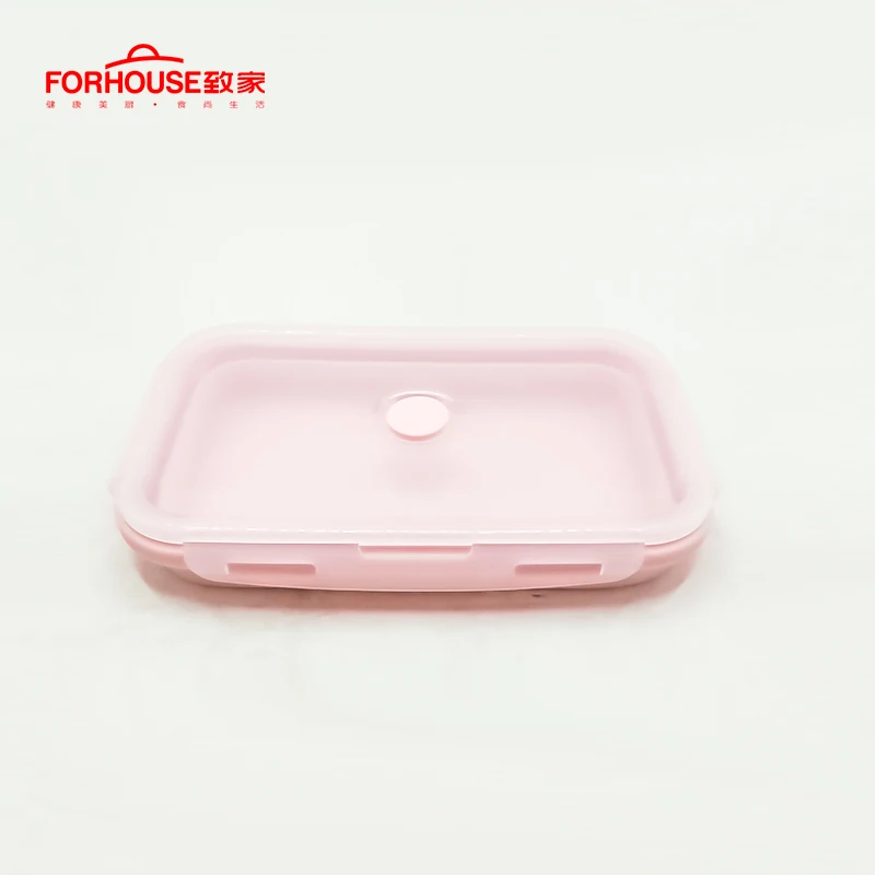 pink Прямоугольный Силиконовый складной Ланч Бокс складной контейнер для хранения еды портативная коробка для бенто - Цвет: pink