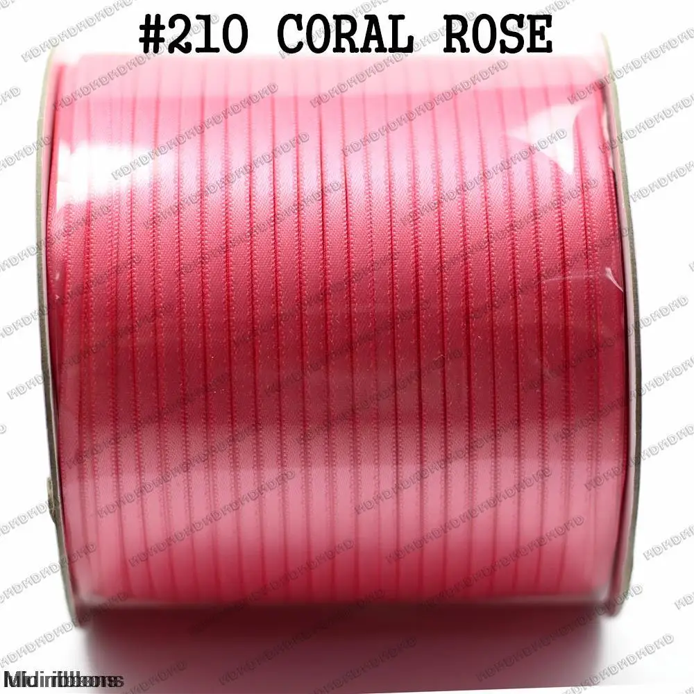 

500 yards/Roll 3mm Double Face Satin Ribbon Solid Color Satin Ribbon DIY Handmade Clothing Accessories #210 Coral Rose