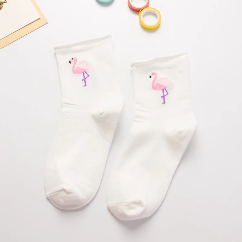 Flamingo 1 пара, модные, в японском стиле, шикарные, с рисунком фламинго, альпаки, пингвина, енота, женские забавные носки, весна-лето, Прямая поставка - Цвет: Flamingo
