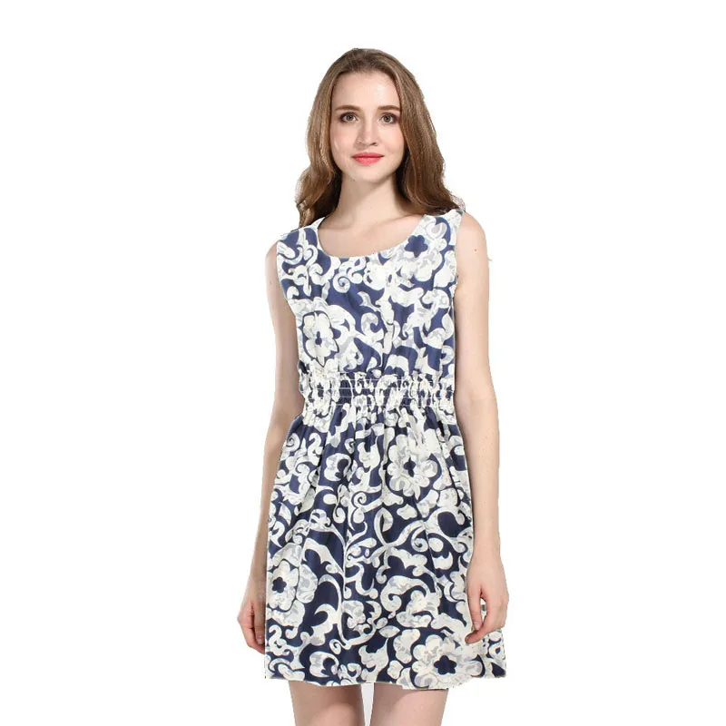 2016 Европа и Америка Весна Повседневное Для женщин платье без рукавов с круглым